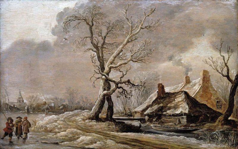 Jan van Goyen Winter Landscape with Farmhouses along a Ditch. Spain oil painting art